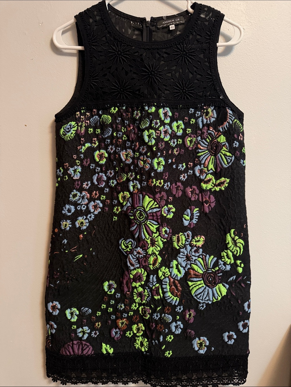 Andrew GN Black Floral Embroidered Sleeveless Dress